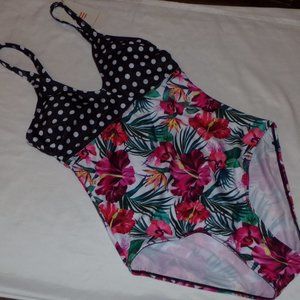 Selfiego One Piece Swimsuit High Hip Small Floral Polka Dots